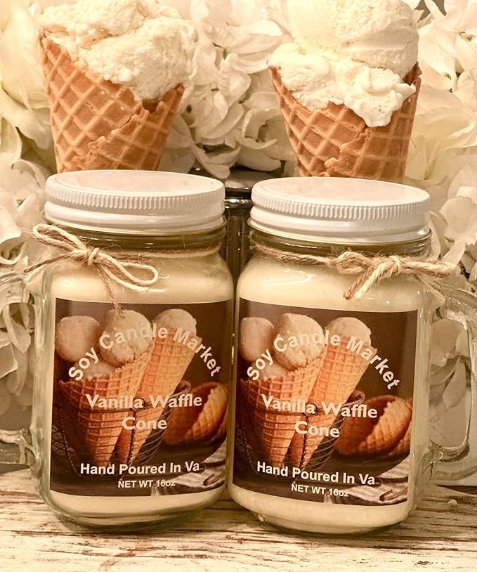 Soy Scented Candles | Handmade & Highly Aromatic Candles Burns Upto 85 Hours in Glass Jar - Perfect for Home Decor, Wedding, Birthday, Dinner (Vanilla Waffle Cone, 12 oz)