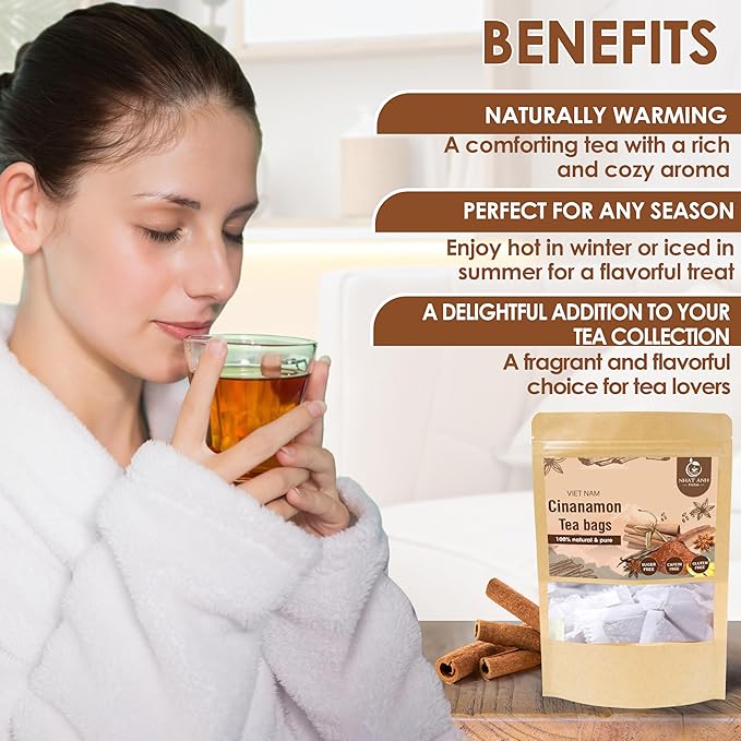 NHAT ANH FARM - Premium Cinnamon Tea Bags, 40 Teabags, 2g/bag, 100% Natural, Hand-Selected Cinnamon Tea Bags, No Additives, Sugar-Free,Caffeine-Free. Good For Your Health.
