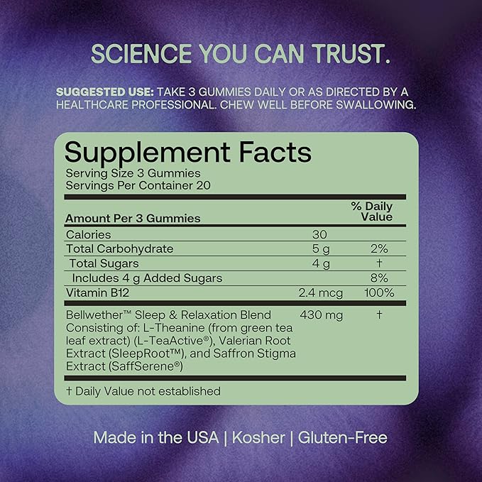Sleep & Relaxation Gummies, Melatonin-Free Natural Sleep Aid, Stress Relief, Non-Habit Forming Formula, Saffron, Valerian Root, L-Theanine & B12, Licorice Berry, 120 ct 19.2 oz (2 Pack)
