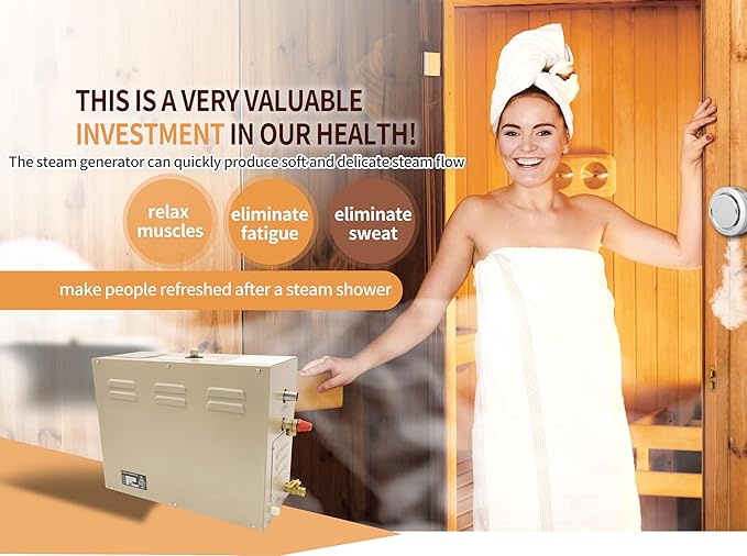 Steam shower generator,18kw Household-Commercial,Steam shower generator kit,with self-draining system,Temperature adjustable 95-131°F,Applicable space 560~735ft3
