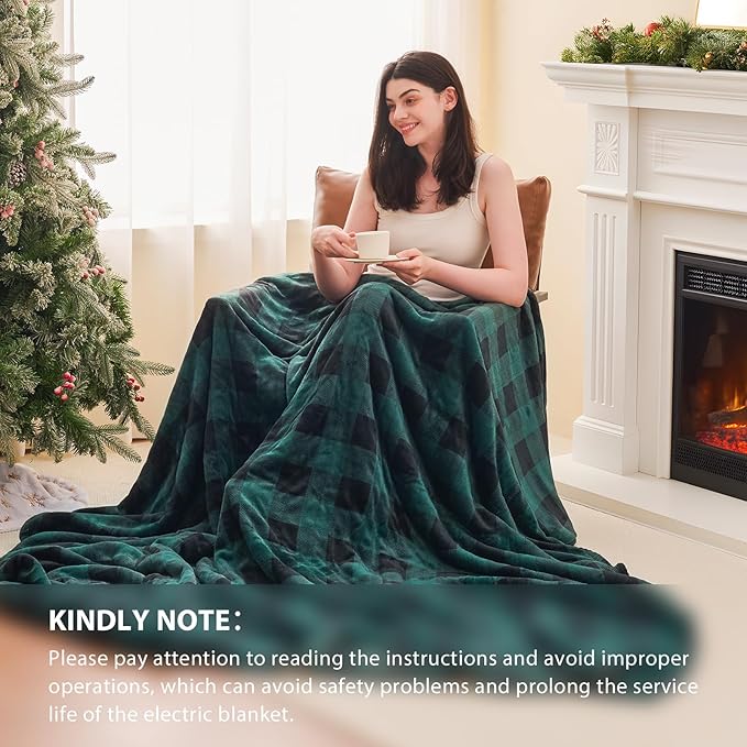 Homemate Electric Blanket Heated Queen Size - 84“x90“ Ultra Soft Cozy Flannel Heating Blanket with 10 Fast Heat Levels 8 Hours Auto Off Over-Heated Protection ETL Certification Keep Warm in Home