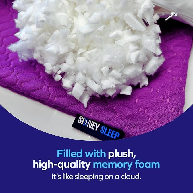 Sidney Sleep Set of 2 Queen Size Bed Pillows for Side and Back Sleepers - Adjustable Filling - Memory Foam Pillows for Neck and Shoulder Pain - Customizable Loft - Extra Foam Included (Magenta)