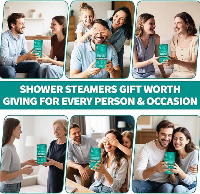 Shower Steamers Aromatherapy 8 Pack Christmas Stocking Stuffers for Teen Girls Women Men, Organic Eucalyptus & Menthol Essential Oil, White Elephant Gifts Spa Relaxing, Travel Essentials Aromatherapy