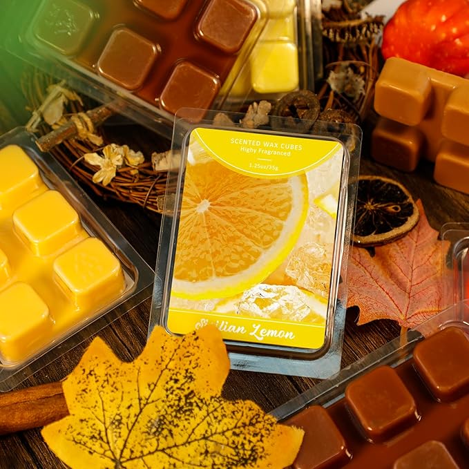 SCENTORINI Wax Melts, Sicilian Lemon, Natural Soy Wax Melts, 4-Pack, Long-Lasting Scented Wax Melts for Candle Making, Wax Warmer