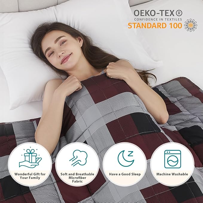 L'AGRATY Weighted Blanket - 60"x80" 20lbs Cooling Breathable Heavy Blanket Microfiber Material with Glass Beads for Adult All-Season Summer Fall Winter Soft Thick Comfort