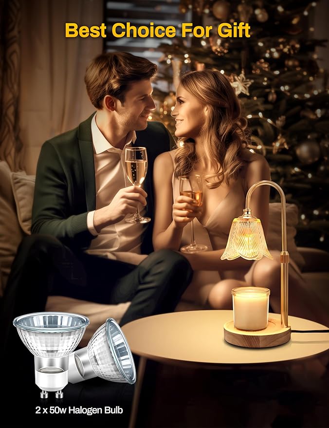 DORESshop Candle Warmer Lamp with Timer, Cage-Style Candle Lamp Warmer Featuring Adjustable Height & Heat Control, Perfect for Large Jar Candles, Includes 2 * 50W Bulbs