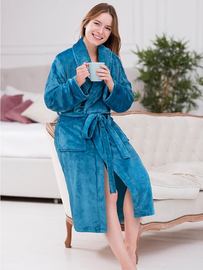 PAVILIA Womens Robe Fleece Plush Soft, Fluffy Fuzzy Cozy Warm Lightweight Bathrobe, Shower Spa House Long Robe for Women