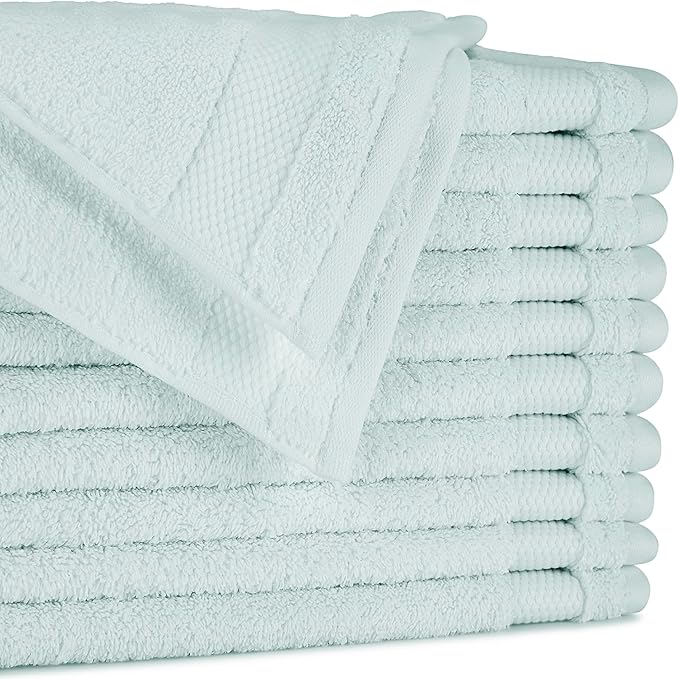 BIOWEAVES 100% Organic Cotton 700 GSM Plush Washcloths 13" x 13" GOTS Certified - Seafoam, Pack of 12