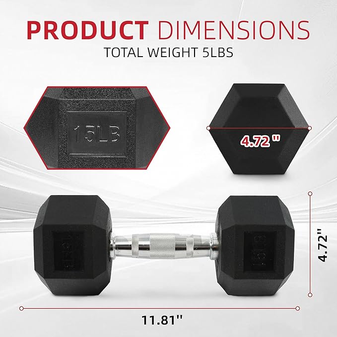 Rubber Encased Hex Weights Dumbbells Set of 5 – 50 lb Pair | Cast Iron Hand Weights with Anti-Slip Grip for Home Gym Strength Training