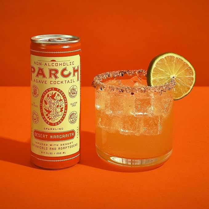 PARCH Desert Margarita Agave Mocktail (8.4 oz 8 Pack) — 100% Vegan Canned Drinks made with Organic Agave, Herbal Adaptogens & Desert Botanicals