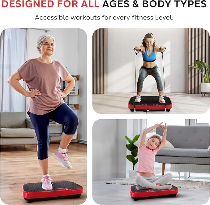 Hurtle Fitness Vibration Platform Machine - Home Gym Whole Body Shaker Exercise Machine Workout Trainer Fast Weight Loss w/Resistance Bands Easy Carry Wheel Remote Adjustable Speed