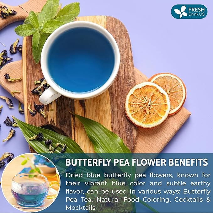 FreshDrinkUS, Premium 8oz Blue Butterfly Pea Flowers Dried β Premium Whole Flower Herbal Tea β Vibrant Blue Natural Color β Caffeine-Free Loose Flower Tea. Vegan