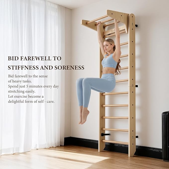 Multi-Function Gymnastics Swedish Ladder,Wall Mounted Wooden Gymnastics Bar,Indoor Home Gym for Kids & Adults