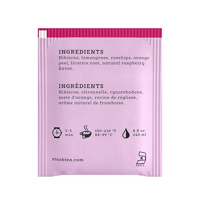Stash Tea Wild Raspberry Hibiscus Herbal Tea, Box of 100 Tea Bags (Packaging May Vary)