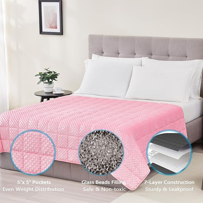 L'AGRATY Weighted Blanket - 36"x48" 3lbs Minky Dots Heavy Blanket with Glass Beads Soft Breathable for All-Season Summer Fall Winter Thick Comfort for Sleeping