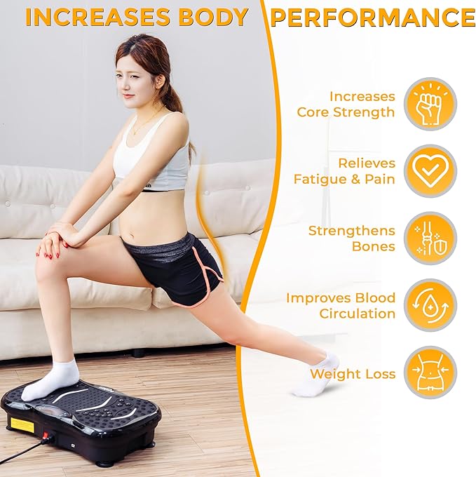 Vibration Plate Exercise Machine for Whole Body Workout, 330 LBs Lymphatic Drainage Machine for Weight Loss, 120 Adjustable Speed Vibration Platform w/Resistance Bands & Bulit-in-USB Speaker