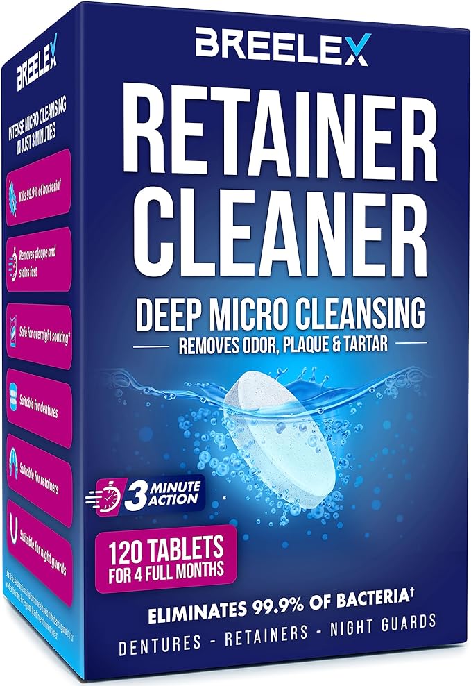 Denture Cleaning Tablets - 120 Retainer Cleaner Tablets for Aligner, Mouth & Night Guard - FSA HSA Approved Products - Dental Cleanser for Nightguard - Fresh in 3 Minute - Denture Cleaner