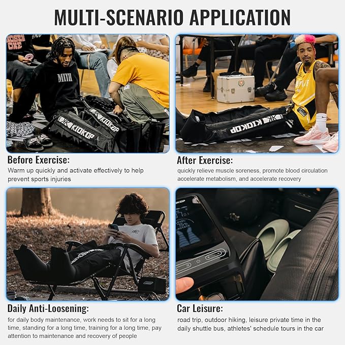 Air Compression Recovery System with Sequential Compression Full Leg Massager Recovery Boots 8 Levels 4 Modes Portable Foot Massager Leg Massage Relax for Athletes Black Large Size(Height:185-195CM)