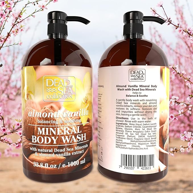 Dead Sea Collection Almond Vanilla Body Wash for Women and Men – Almond Vanilla Scent with Dead Sea Minerals – Moisturizing Shower Gel for Dry & Sensitive Skin – Pack of 2 (67.6 fl oz)