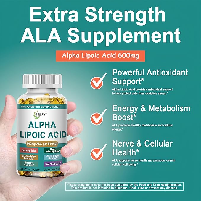 Alpha Lipoic Acid 600mg - High Absorption ALA Supplement Antioxidant for Nerve, Energy, Metabolism & Liver Detox Support - Extra Strength Alpha Lipoic Acid Softgels - Non-GMO, 120 Vegan Capsules