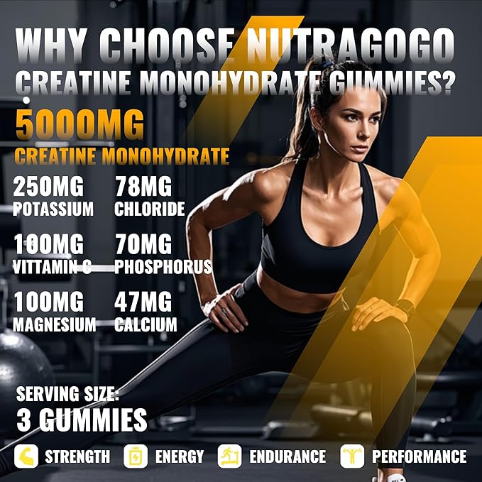 Creatine Monohydrate Gummies for Men & Women-5g of Creatine Monohydrate per Serving - Sugar Free,Vegan, Organe Electrolyte Chews, 135 Count