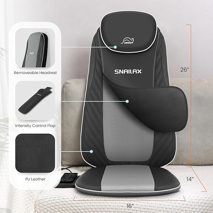 Snailax Back Massager with Soothing Heat, Upgraded Electric Deep Tissue Kneading Full Body Massage Chair for Back Pain, Home, Office Use, Gifts for Men, Women
