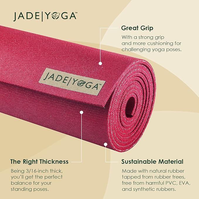 JadeYoga Harmony Yoga Mat - Durable & Thick Gym Fitness Mat, Non-Slip Natural Rubber Yoga Mat - Home Exercise & Stretching Mat, Workout Mat - Yoga, Pilates & Meditation for Women & Men