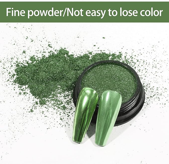 Artdone Chrome Nail Powder, Grass Green Iridescent Aurora Powder Metallic Mirror Effect Pigment Pearlescent Mermaid Pigment Pearl Glitter Dust Kit, Nail Art Decoration, Resin Craft