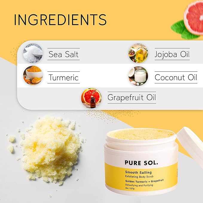 PURE SOL. Turmeric Body Scrub, Glowing, Exfoliating for Soft Healthy Skin, Exfoliated Dry DeHydrated Dead Skin, Improves Skin Texture (2 Pack)