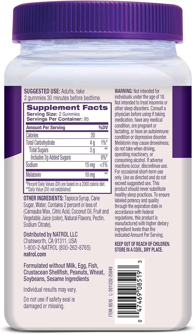 Natrol Melatonin Gummies, Sleep Support, 190 Strawberry-Flavored Adult Melatonin Gummies, 10 mg Sleep Aids for Adults