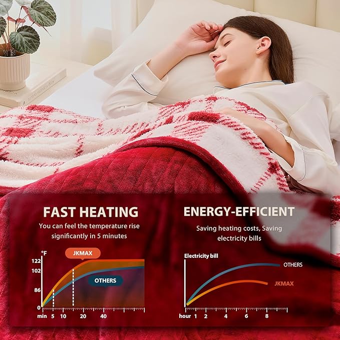 Heated Electric Blanket Full Size - 72"x84" Flannel Heating Blanket with 10 Heating Levels & 5 Time Settings Over-Heat Protection, Winter Warmer for Adults with ETL Certification(Red)