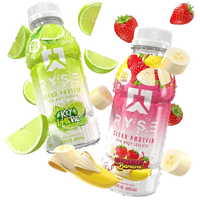 RYSE Clear Protein Shake - Variety Pack - 100 Calories, 22g Whey Isolate Protein, Sugar-Free, 0g Fat & Lactose-Free - Refreshing Ready-to-Drink Beverage - 16.9 fl oz Bottles (12-Pack)