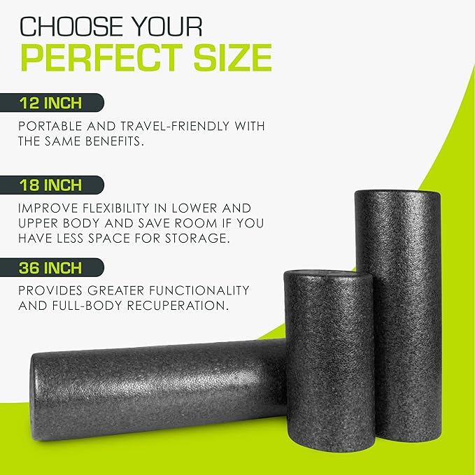 ProsourceFit High Density Foam Rollers 12 - inches Long, Firm Full Body Athletic Massage Tool for Back Stretching, Yoga, Pilates, Post Workout Muscle Recuperation