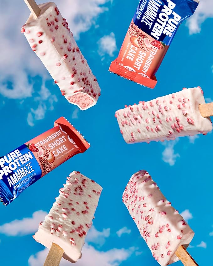 Pure Protein AMMMAZE Strawberry Shortcake Protein Bars (12 ct) 20g High Protein, No Added Sugar - Strawberry Meal Replacement Bar - On the Go Snacks