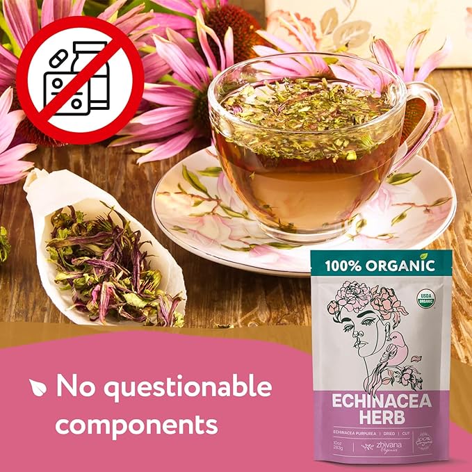 Echinacea Tea Organic (10oz.) โ Echinacea Purpurea Herb Loose Leaf - Equinacea Organica - Body Defenses, Immune Support Tea