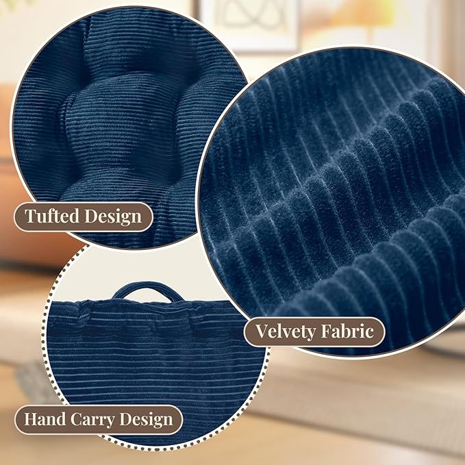 Square Floor Pillows for Adults Kids - Meditation Floor Pillow Seating Cushion - Tufted Floor Cushion with Shredded Foam & Velvet Cover, 1 Pack, 20x20 Inch, Dark Blue