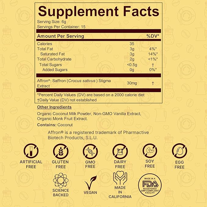 Super Happy – Mood & Emotional Wellness | Clinically Studied Saffron Superfood Latte Powder | Clean, Effective, Made in California