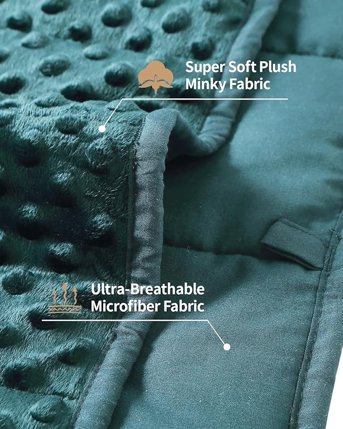 Mr. Sandman Weighted Blanket for Adults Queen Size 20 lbs, Soft Cooling Heavy Minky Blanket for Sleep, Washable Throw Blanket with Glass Beads, 60 x 80 Inches, Dark Green