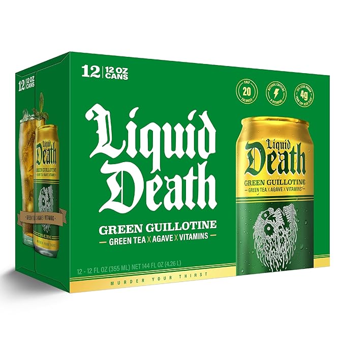 Liquid Death, Green Guillotine Iced Tea, 12-Pack (12 oz Cans), Green Tea, Low Calorie, No Artificial Sweeteners, B12 & B6 Vitamins
