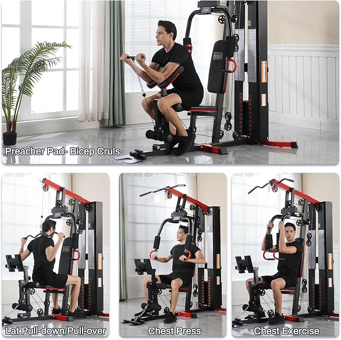 Home Gym, Workout Equipment with Leg Press, Exercise Equipment for Home with Pulley System, Home Gym Equipment for Full Body Strength Training, Preacher Curl and Leg | Multiple Styles