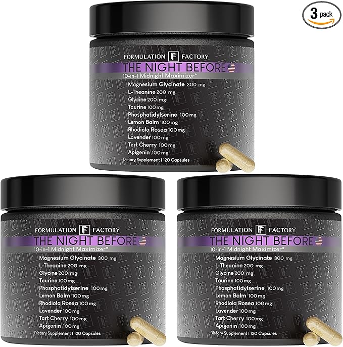 Formulation Factory The Night Before 10-in-1 Midnight Maximizer Sleep Supplement, Magnesium Glycinate, L-Theanine & More, Stress Relief, Relaxation, Focus (6 Month Supply, 360 Capsules)