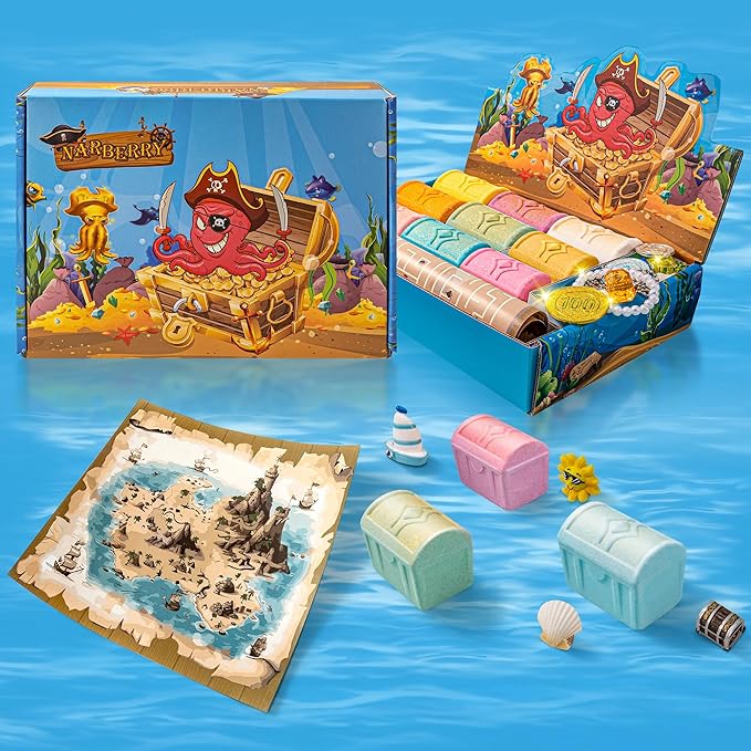 Bath Bombs for Kids with Surprise Toys Inside, 9 Pack Treasure Chest Bath Bombs Gift Set, Handmade Bubble Bath Fizzes Bomb with Toys, for Child-Safe, Fun & Educational, Ideal Gift for Kids