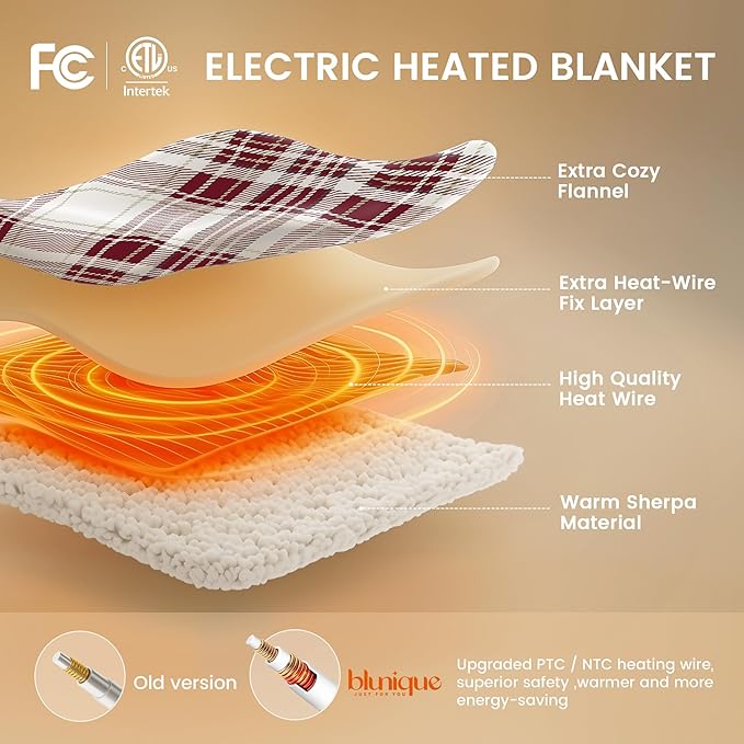 Heated Blanket Electric Throw-50''x60''Ultra Soft Cozy Plaid Flannel Fast Heating Electric Blanket with 10 Heat Levels & 10 Hours Auto Off, ETL Certified, Keep Warm in Couch Bed Office(Red)
