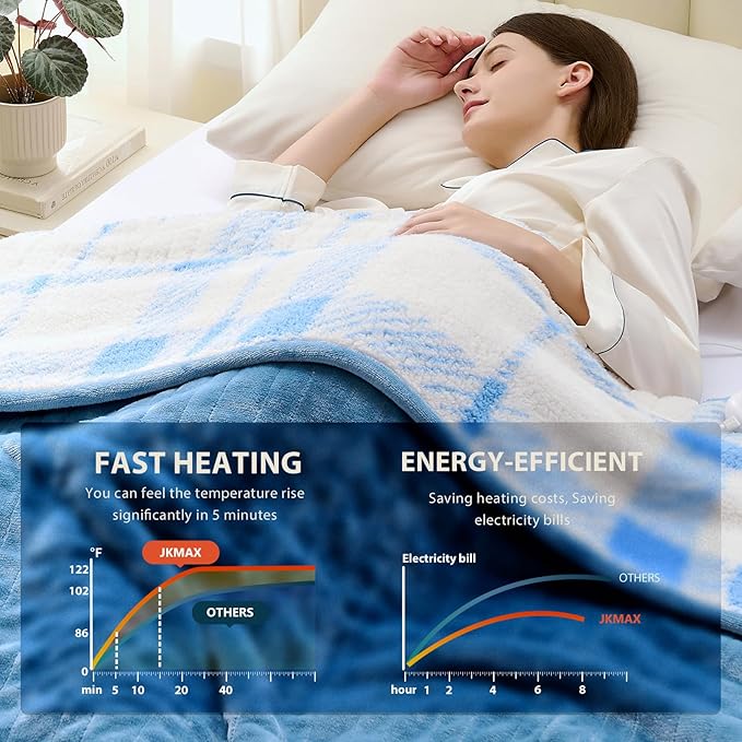 Heated Electric Blanket King Size - 100"x90" Flannel Heating Blanket with 10 Heating Levels & 5 Time Settings Over-Heat Protection, Winter Warmer for Adults with ETL Certification(Light Blue)