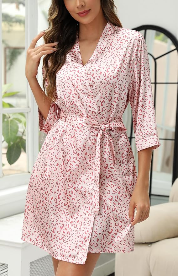 Samring Women's Bride Bridesmaids Robe Short Satin Kimono Robes for Wedding & Bridal Party Silk Bathrobes for Women