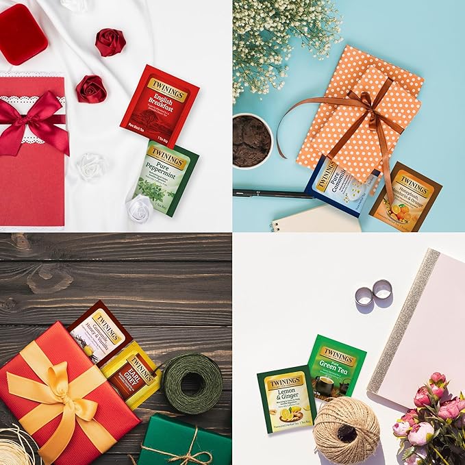Twinings 48 Tea Bags Herbal Variety Pack, Bundle with 20 Flavored Honey Sticks – 8 Flavors Caffeine-Free Individually Wrapped Teas for Gift Baskets, Office, or Lobby Refreshments