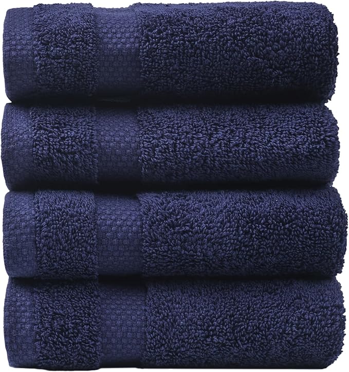 SOFE H&L | Olea Luxury Turkish Cotton Hand Towels Set of 4 Navy | Premium, Soft, Durable, Absorbent | Hotel Quality Plush Towels and Thick Towel Sets