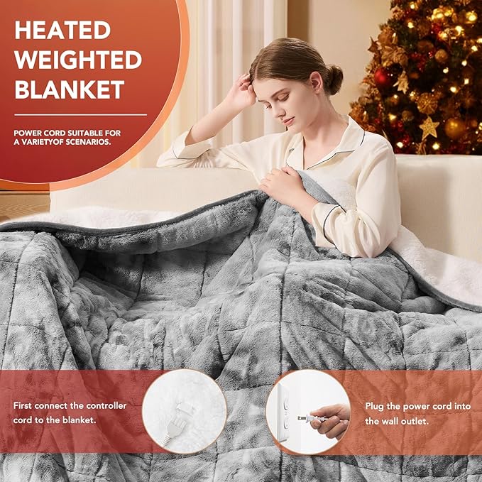 Homemate Heated Weighted Blanket for Adults - 62"x84" 15lbs Electric Throw Fast Heating Heavy Blanket 1/2/4/6/8 Hour Auto Off 10 Heat Levels Over-Heat Protection Luxury Faux Fur Sherpa