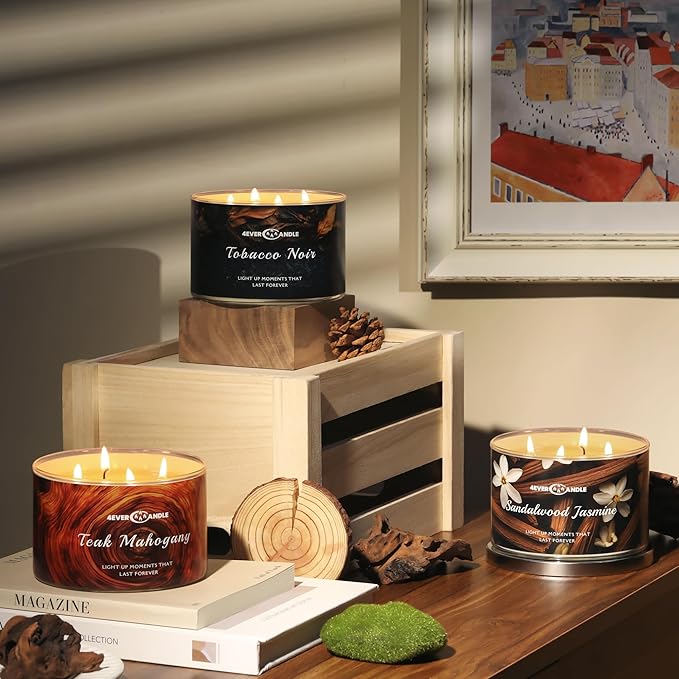 4-Wick Candles for Home Scented - 18oz Soy Wax Blend Candle Over 50Hrs Long-Lasting Fragrance, Home Decor and Housewarming Gifts, Sandalwood Jasmine