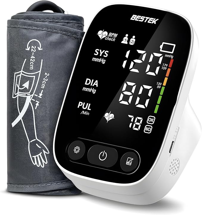BESTEK Blood Pressure Monitor, Automatic Arm Blood Pressure Monitors for Home Use, Digital Large LED Voiced Broadcast BP Cuff Comfortable and Portable for Home Travel (9"-17" Adjustable)